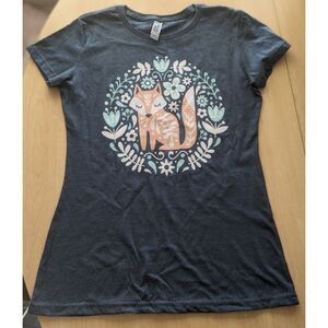 Instant Message Scandinavian Fox Graphic Heather Blue T-Shirt Size Small